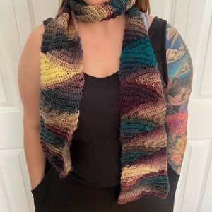 Handmade crochet zigzag scarf 48” long blue purple